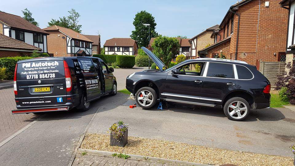 On Drive Mechanic, PM Autotech workig on a Porche in Crawley West Sussex